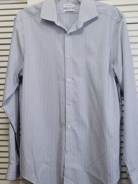 Calvin Klein Light Blue and White Striped Dress Shirt